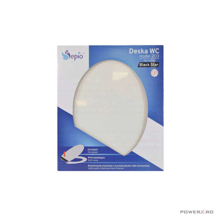 Capac de WC alb-negru, inchidere silentioasa, duroplast, 37,5x42