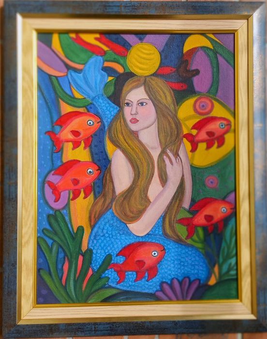 SIRENA tablou pictat manual pe panza, 30X40 cm