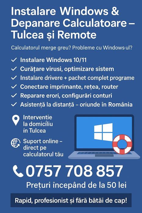 Instalare Windows / reparare calculatoare / suport tehnic