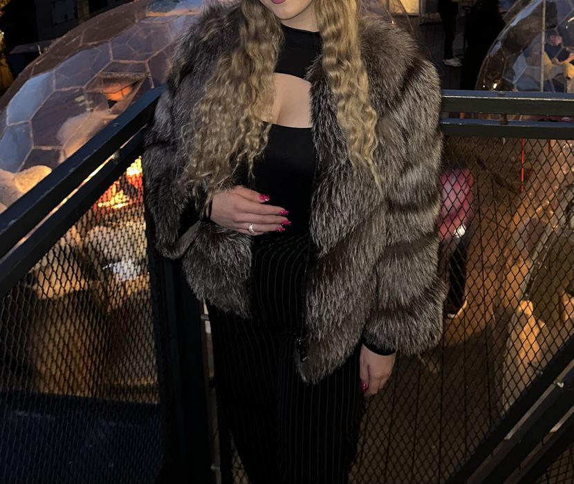 Haina din blană naturală de vulpe argintie