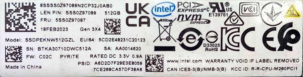 HDD Extern / Stocare externă backup SSD intel NVMe 512Gb USB-C