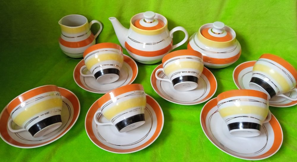 Сервиз чайный "Радиоволны" (полоски) Барановка СССР, 6 пер/15 предм.