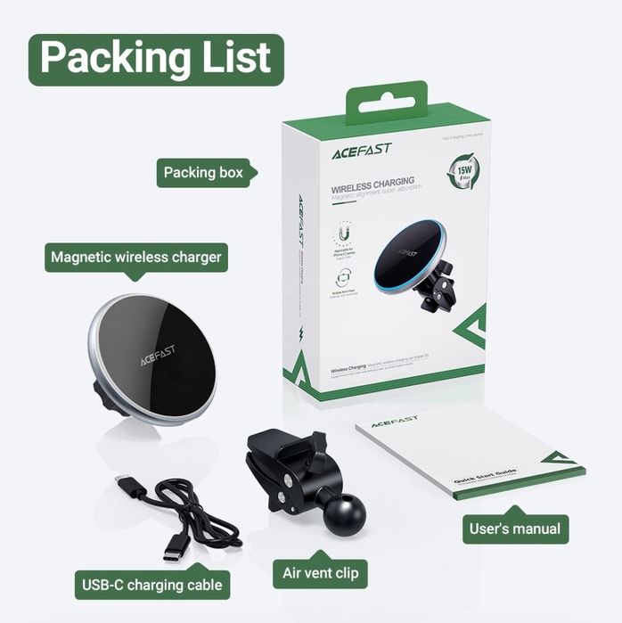 Acefast D3 Магнитный Авто Держатель 15W MagSafe iPhone 14 & 15 Series