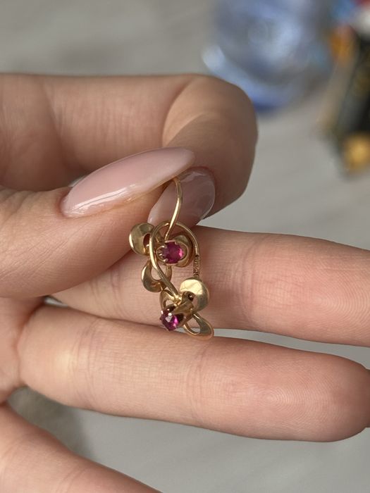 Серьги детские для девочки,золото 585 проба с рубином