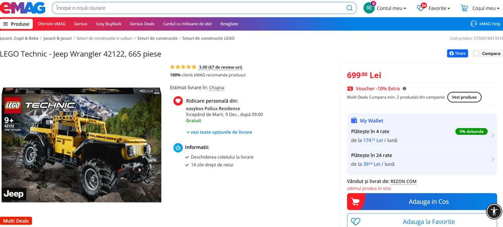 LEGO Technic – Jeep Wrangler (42122) – Stare foarte bună