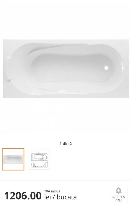 Set baie: Vană + chiuvetă + vas wc + cădiță + oglindă (toate noi)