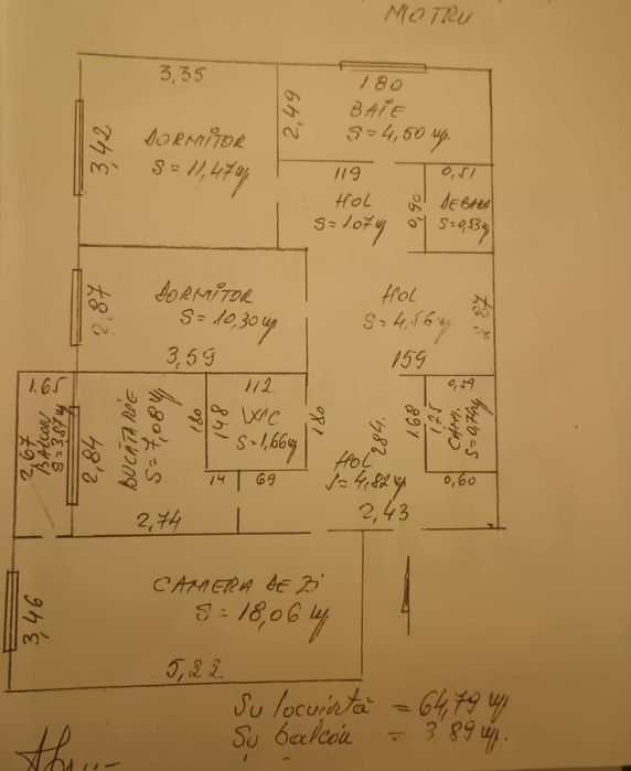 Proprietar – Vând apartment 3 camere, DECOMANDAT, Etaj 3, Str. Motrului nr. 10/L4