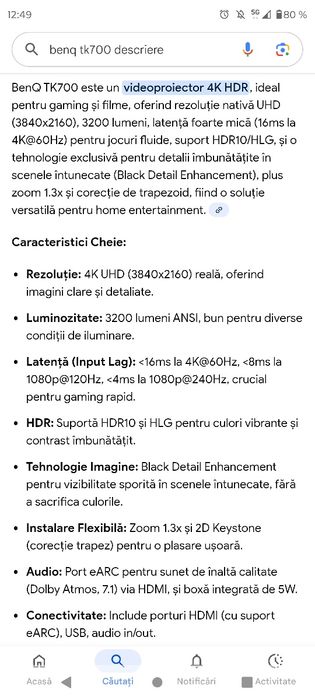 Videoproiector BenQ TK 700 NOU Sigilat