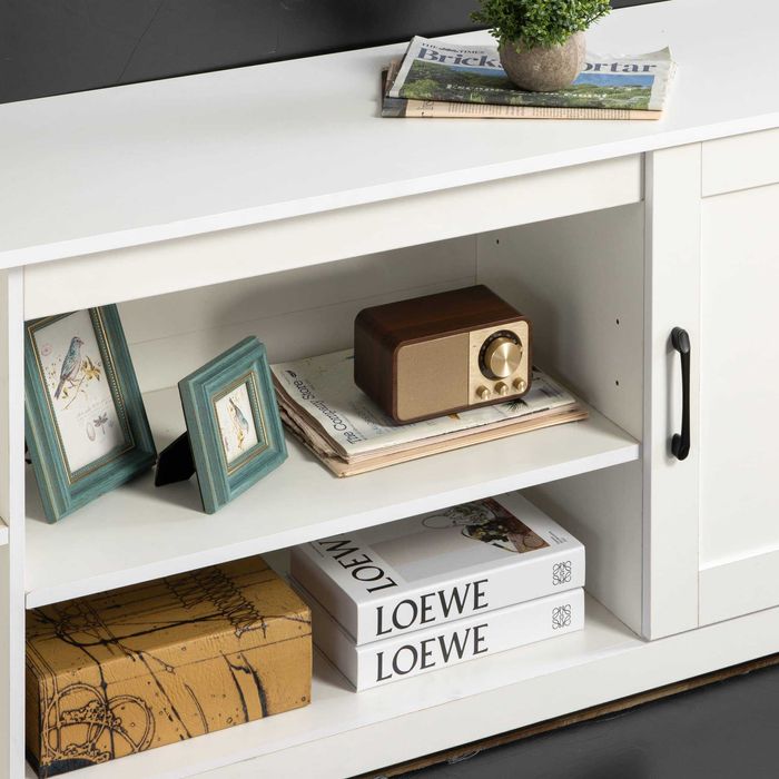 Comoda tv alb ZINUS , inchidere soft-close ,Lichidare stoc