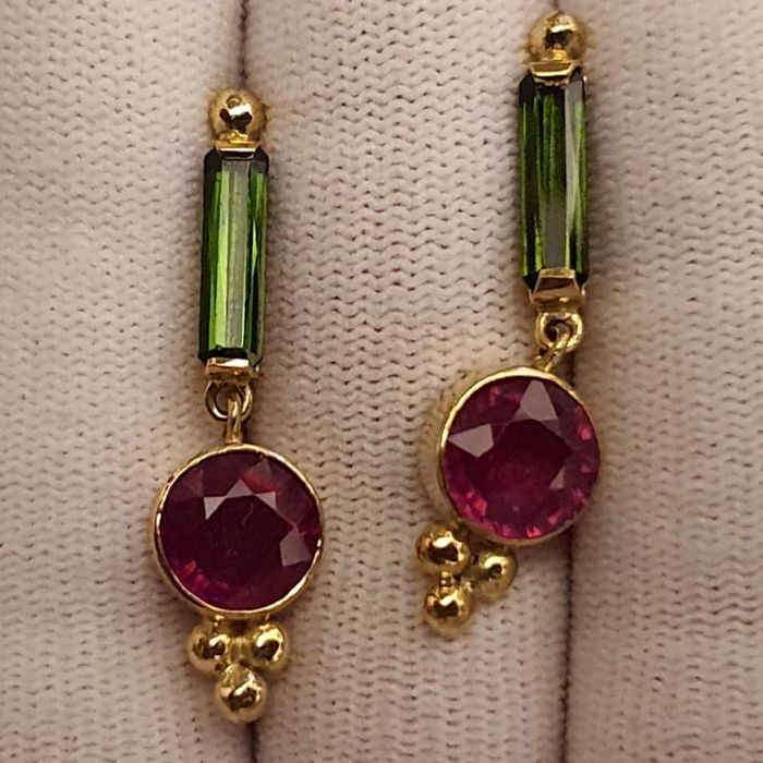 cercei unicat aur 14k cu rubine si turmaline naturale