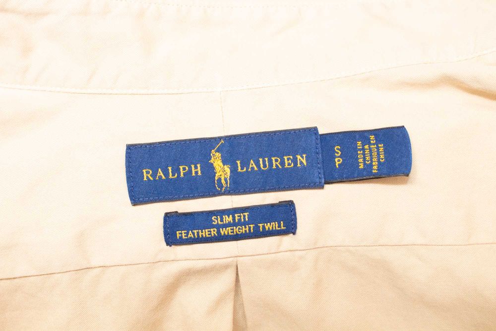 Ralph Lauren оригинална мъжка риза бежова зелено лого Slim Fit Feather Weight Twill S