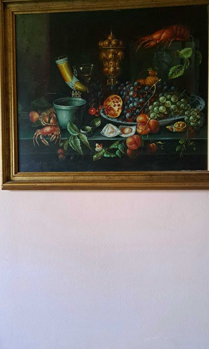 Tablou pictură în ulei, ramă aurită – Semnată Schumacker