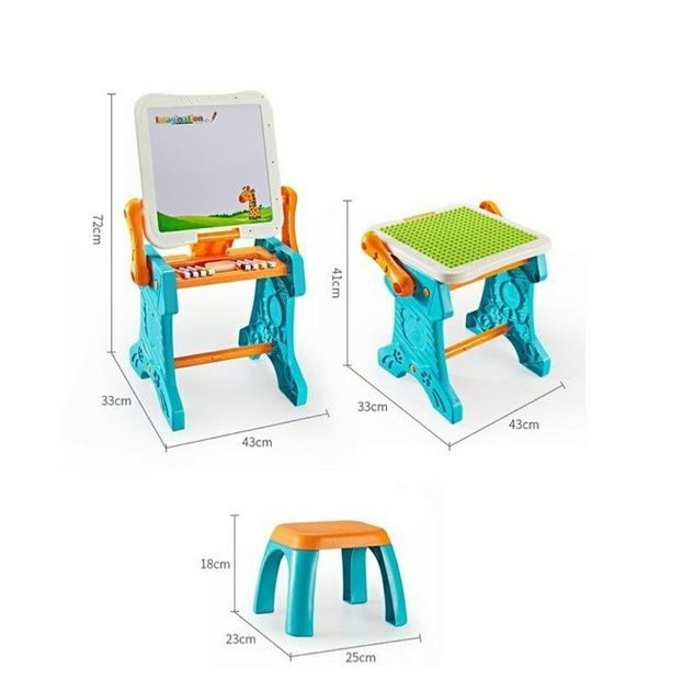 Маленький столик 2 в 1 с конструктором и магнитной доской.