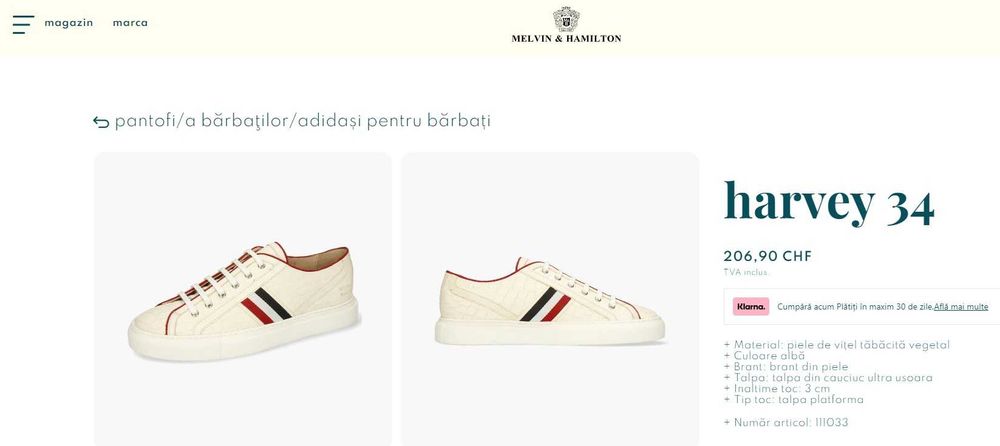 Pantofi sport casual 44 44.5 lucrati manual Melvin & Hamilton piele