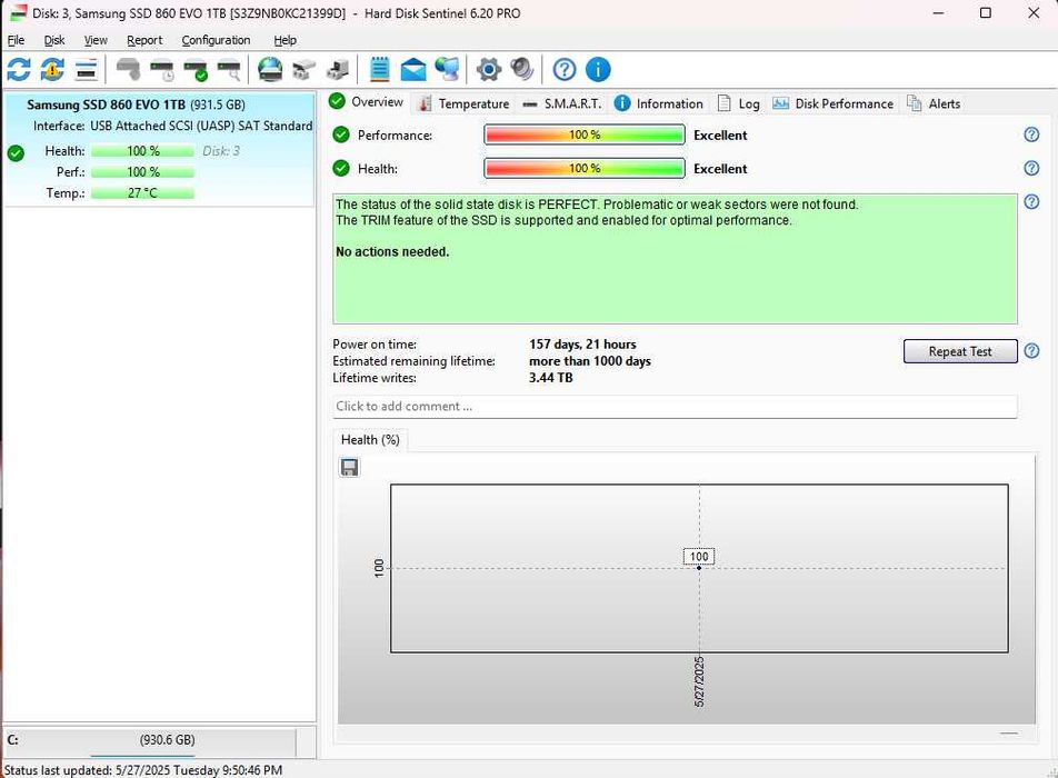 SSD 1TB SAMSUNG 860 EVO / 1TB SSD 2,5" SATA 100% 150 zile.