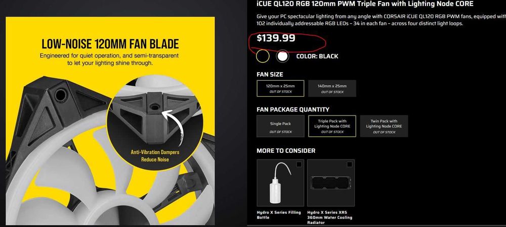 Вентилятор CORSAIR QL120 RGB (3 шт) с Lighting Node CORE – оригинал!