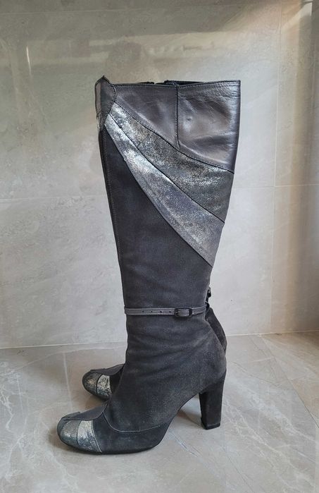 Vand cizme din piele întoarsa gri cu argintiu