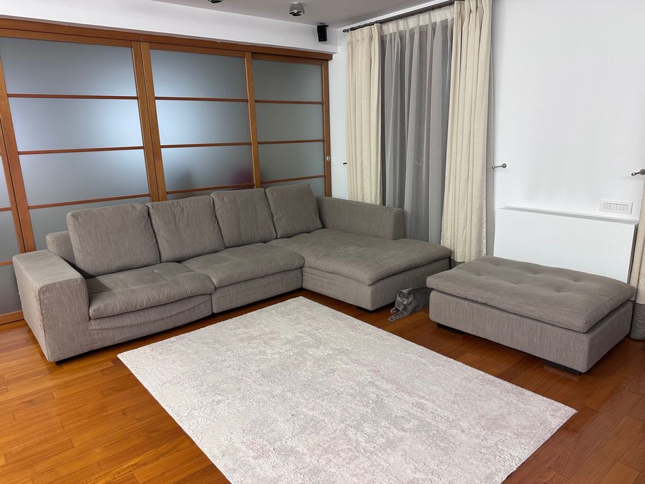 Canapea de colt, cu puf de gasca, tesatura bumbac