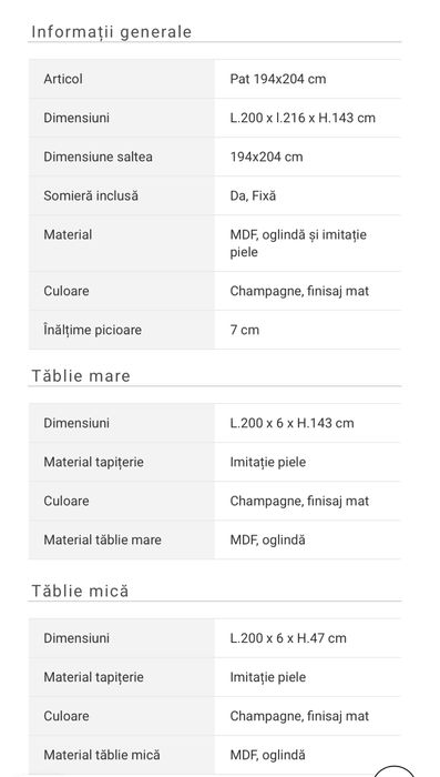 JOLEEN Pat/ Mobexpert, 194x204cm, somieră inclusă + 2 noptiere