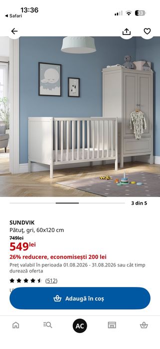 Vând pătuț Ikea , folosit foarte puțin , impecabil . Cu ridicare din Suceava