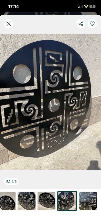 Panou decorativ metalic rotund 100x100 cm, tablă groasă, model geometric modern pentru gard și grădină