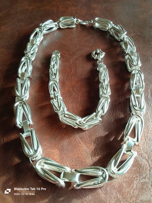 60/Сребърен Синджир и Гривна Кралска плетка/Комплект-180грама.