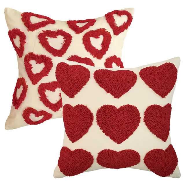 Huse perne jacquard catifea, 45x45cm model inimă roșie și inimă albă
