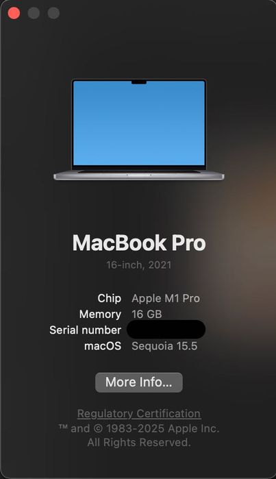 Macbook Pro 16 inch M1 16GB 512GB