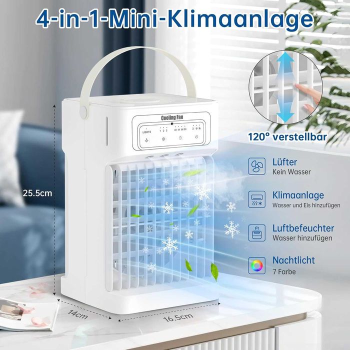 Преносим климатик 4-в-1, водно охлаждане, 1100 мл, 3 скорости, LED