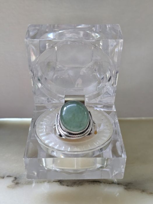 Inel argint vintage cu piatra naturala verde marimea 59