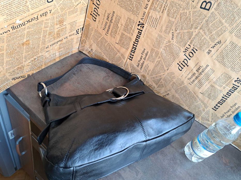 дамска чанта ALFANI,черна кожена-естествена кожа