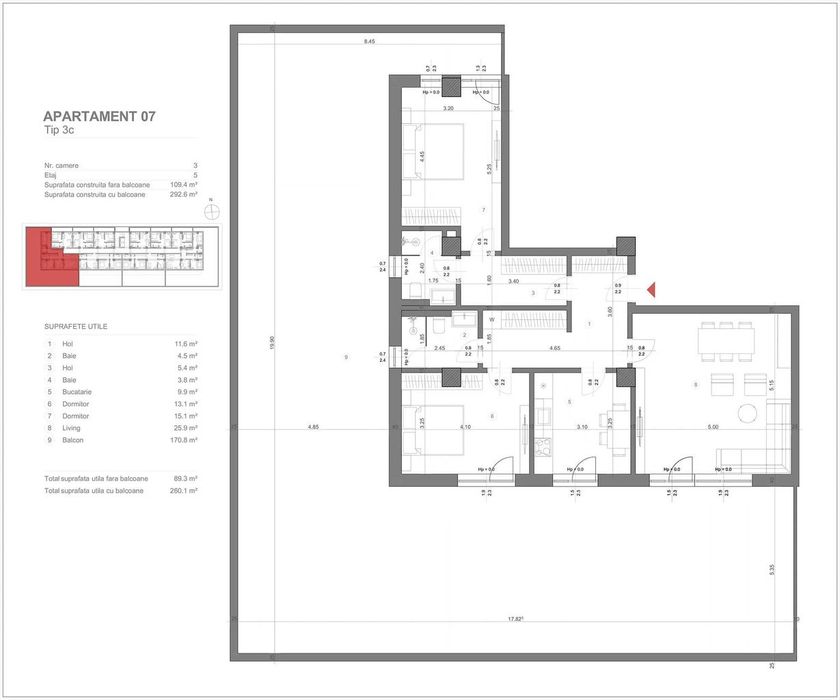 Apartament 3 camere tip penthouse