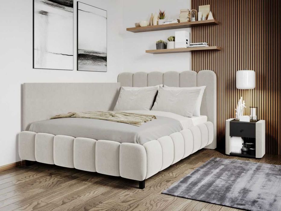 Pat Tapitat de colt Bari Crem Velluto 2 cu somiera rabatabila si lada