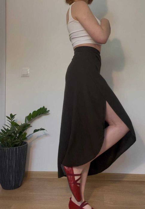 Ленена пола в тъмно-зелен цвят, размер XS-S