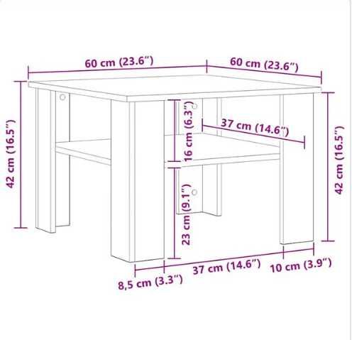 Кафе маса, бял гланц, 60x60x42 см, инженерно дърво