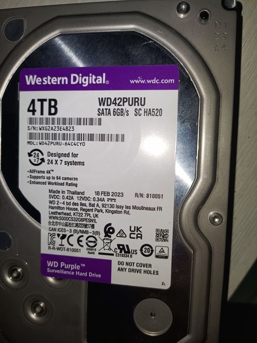 HDD Western Digital Purple 4тб жесткий диск для видеонаблюдения 24/7