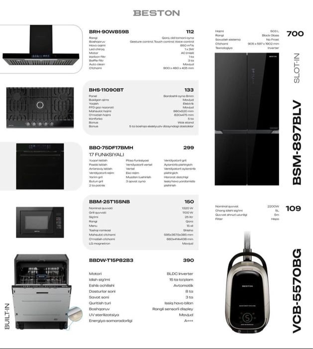 Встроеная техника от компании Beston набор/холодильник/вытяжка/панель