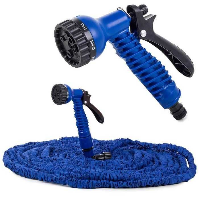 Разтегателен градински магически маркуч с пистолет и накрайници-усилен