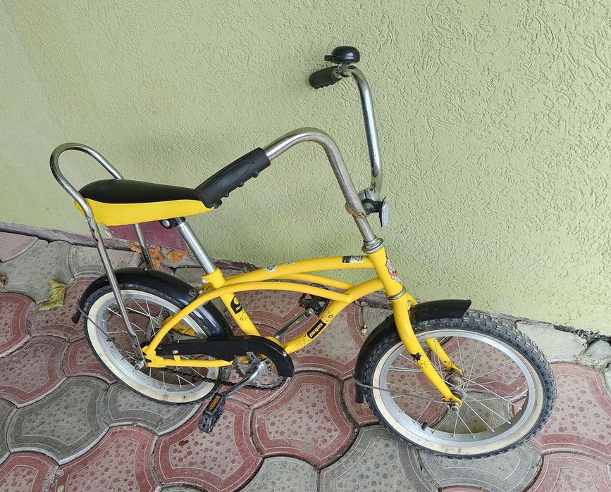 Bicicletă copii retro – model Pegas tip chopper, galbenă