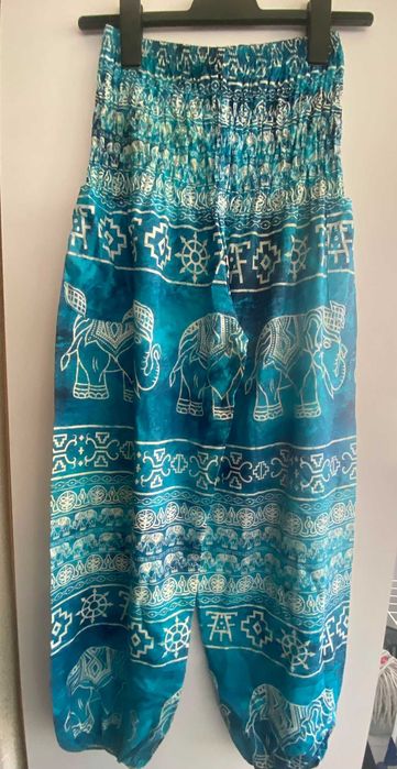 Pantaloni dama de vara, vascoza, turcoaz, largi, S/36, nou