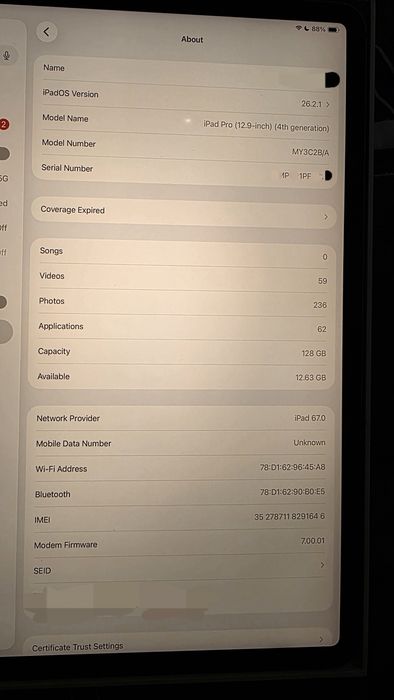 Apple iPad Pro(12.9) gen 4 128GB, Wi-Fi + 4G