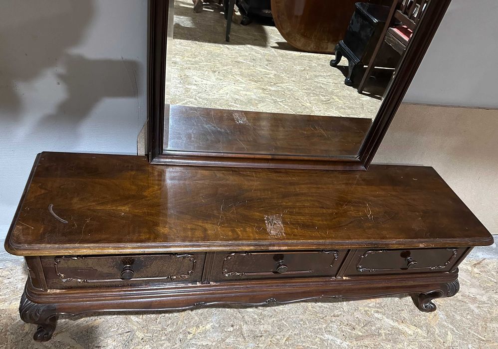 Comoda cu Oglinda Vintage Stil NeoBaroc; Toaleta din Lemn masiv