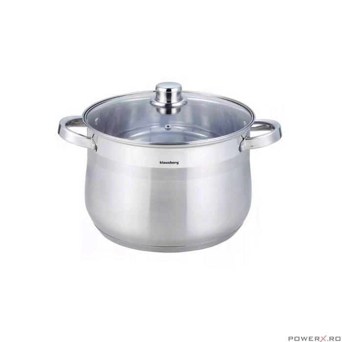 Oala din inox cu capac din sticla, 22cm,Fund termic multistrat, 7l