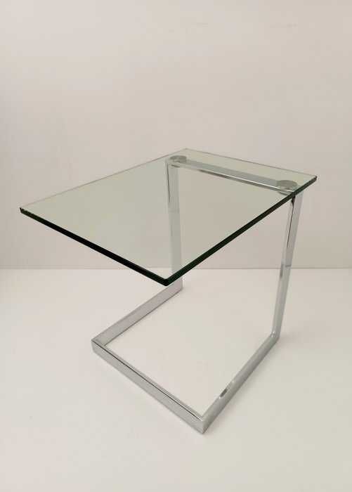 Стъклена помощна масичка, Метална конструкция, 48x37x45см, Хром