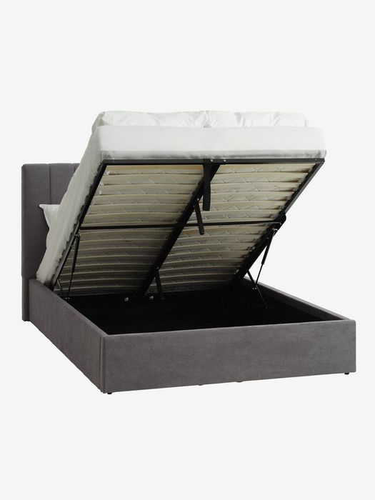 Pat HASLEV 140x200 gri cu Somiera și Saltea cu Pachete de Arcuri