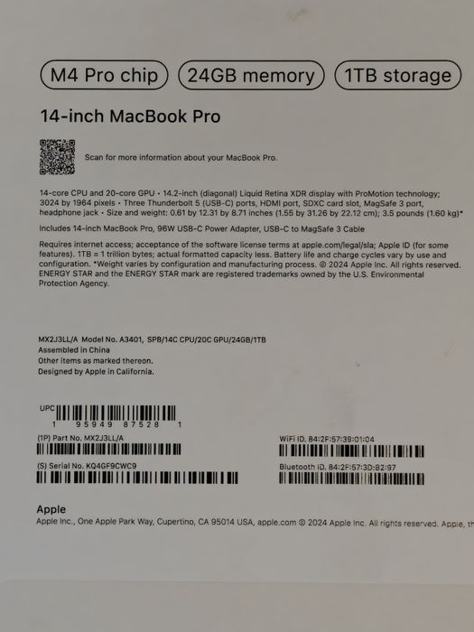 MacBook Pro 14 M4PRO 24/1TB 14CPU/20GPU
