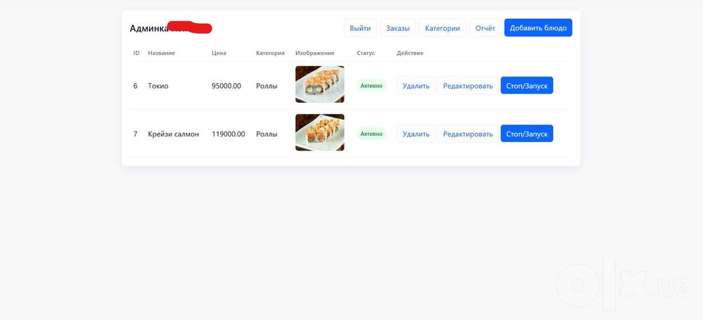 Продажа веб‑сайта с приложениями для iOS/Android для ресторанного