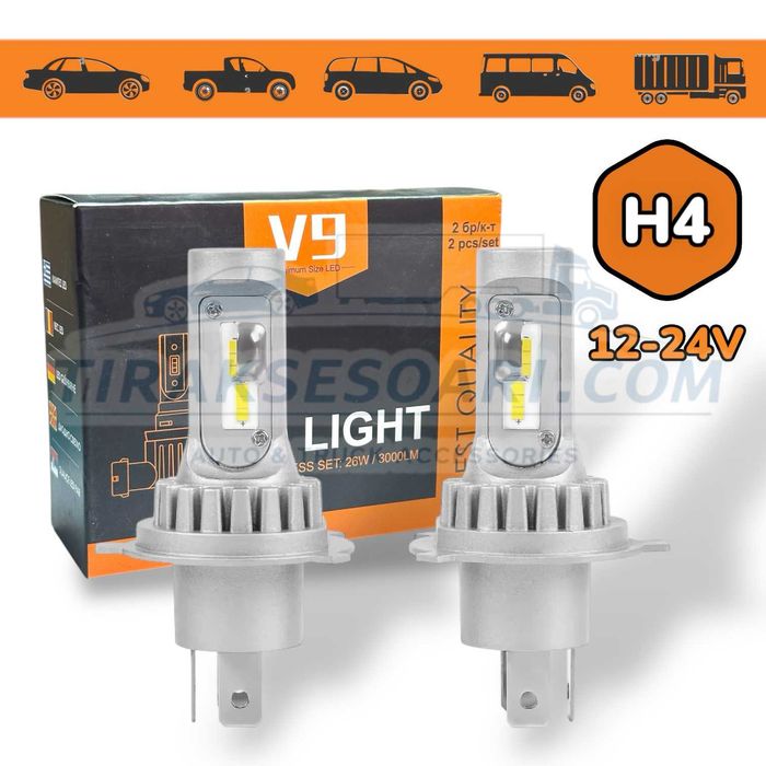 НОВ Модел 2025 V9 PREMIUM LED Крушки H4 300% повече светлина 12V 24V
