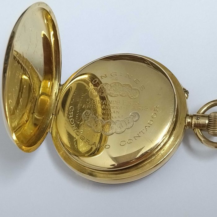 LONGINES джобен часовник, златен 18к, хронограф, перфектен,много рядък