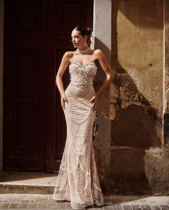 Официална рокля с камъни и перли